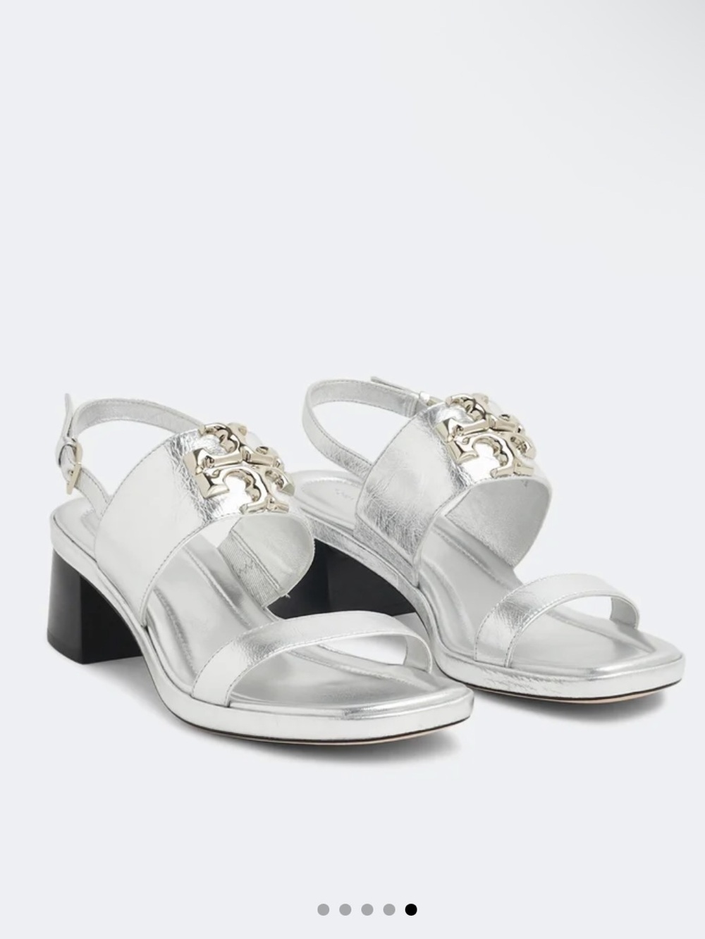 TORY BURCH silver Eleanor heel sandals excellent condition 7 1/2